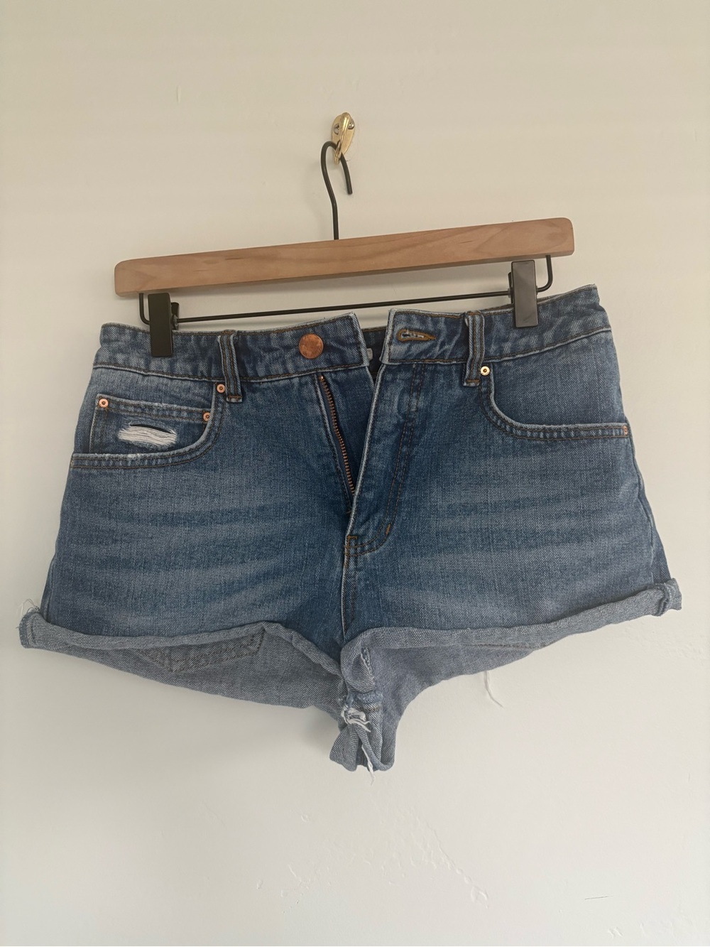 Billabong Mid-Rise Rolled Hem Denim Shorts in Blue